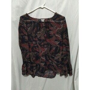 Alyx Size M Thin Shirt Blue With Floral Print Long Flare Sleeves  Tunic Keyhole